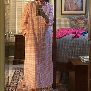 Pink Gingham Long Shirt Dress